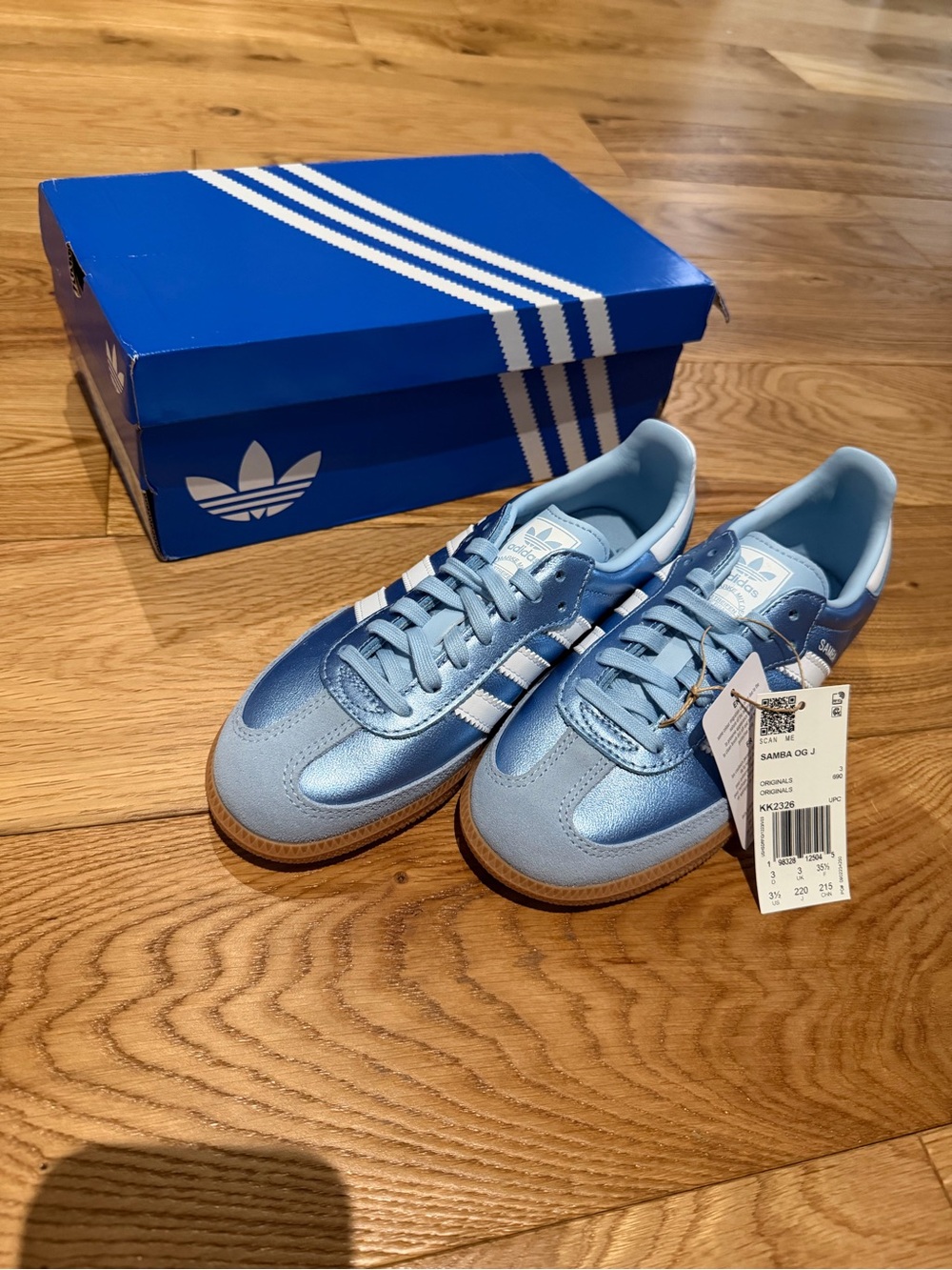 NWT Adidas Samba OG J Metallic Blue Gum Sneakers Kids 3.5